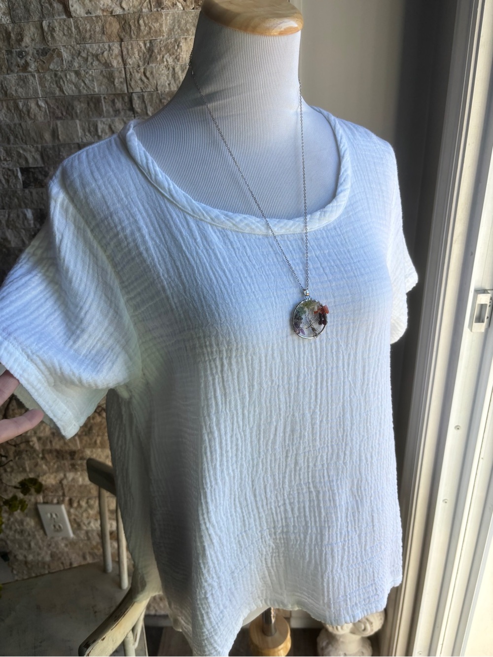 Women's White Short Sleeve Gauze Top by